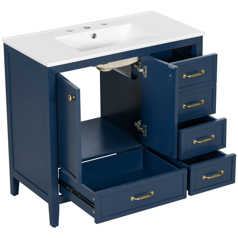 Elegant Vintage Bathroom Vanity With Sink And Soft Closing Door, 4 Drawers Of Different Sizes Frame