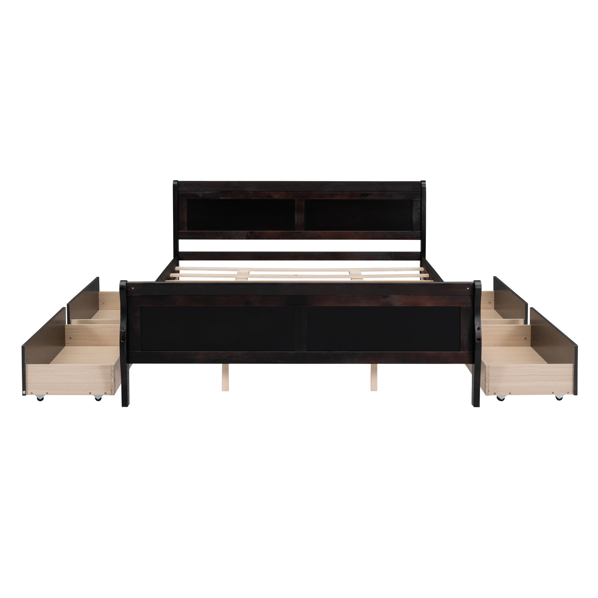Queen Size Wood Platform Bed with 4 Drawers and Streamlined Headboard & Footboard, Espresso - Atlantic Fine Furniture Melbourne FL