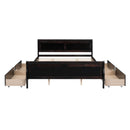 Queen Size Wood Platform Bed with 4 Drawers and Streamlined Headboard & Footboard, Espresso
