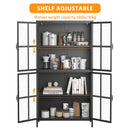 Premium Metal Storage Cabinet With Tempered Glass Doors, Adjustable Shelves, And Anti Tipping Device - Black