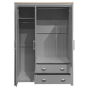 3 Door Storage Wardrobe With Cabinets And 2 Hanging Rods - Gray