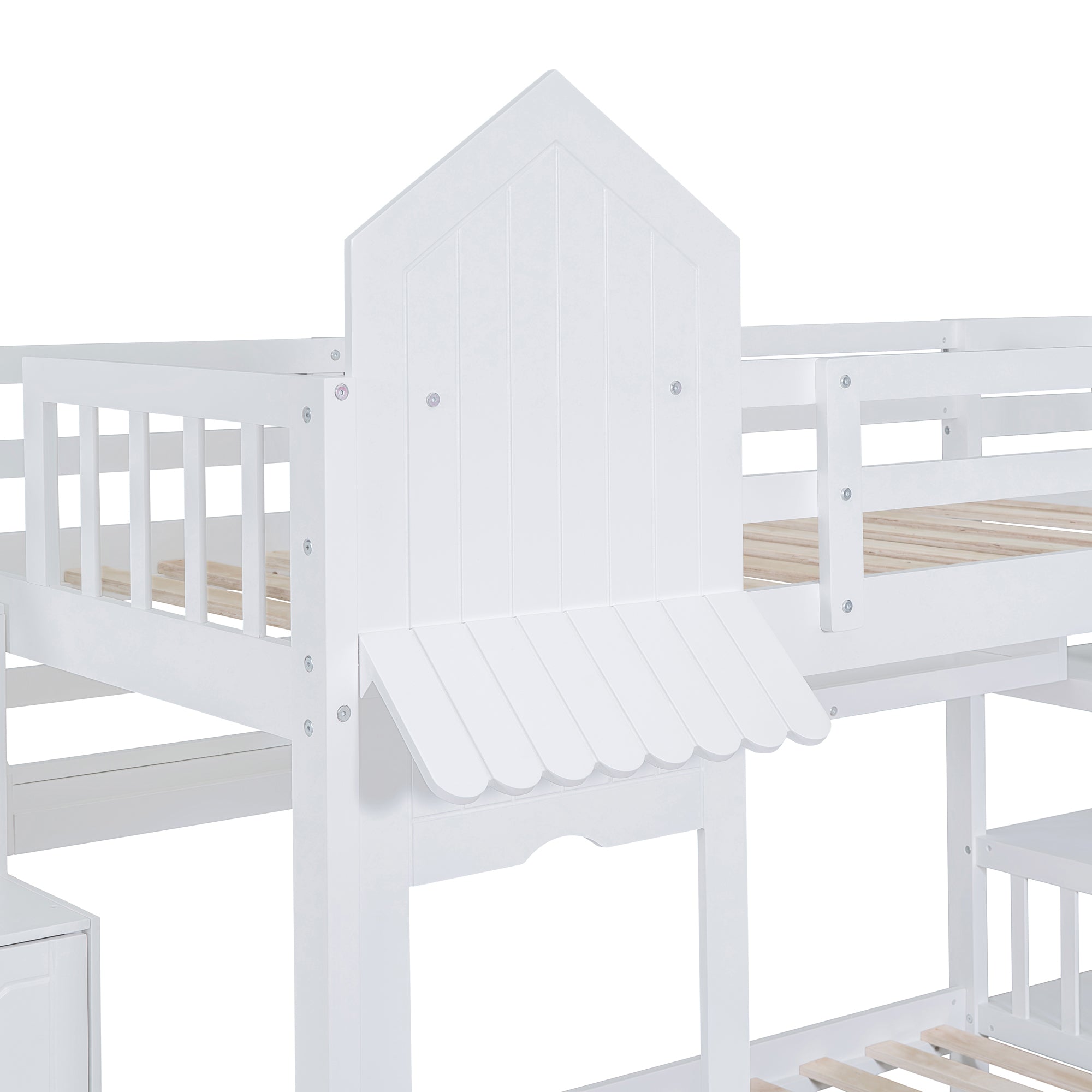 Twin-Over-Twin Castle Style Bunk Bed with 2 Drawers 3 Shelves and Slide - White - Atlantic Fine Furniture Melbourne FL