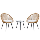 Modern 3 Piece Set, Anti - Spill Round Coffee Table, 2 Rattan Swivel Chairs, Outdoor Patio Furniture For Tea Time - Black / Wood