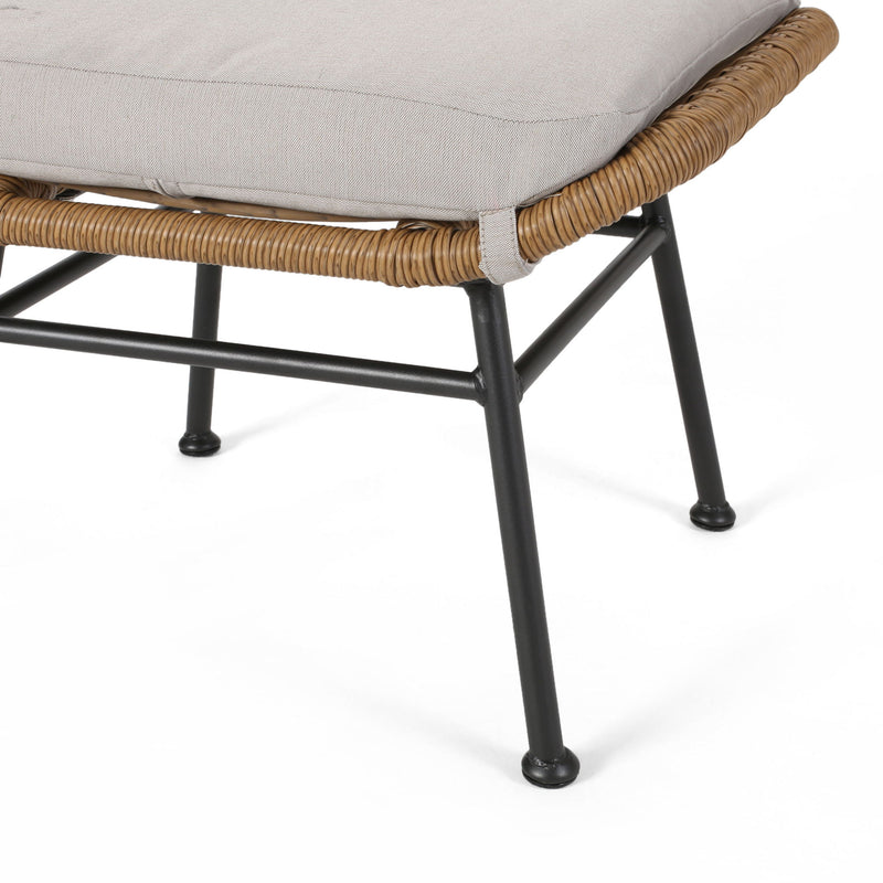 Outdoor Modern Boho Wicker Ottoman With Cushions (Set of 2)