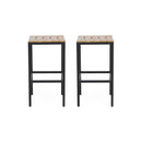 Outdoor Bar Stool With Slat Design And Metal Frame (Set of 2)