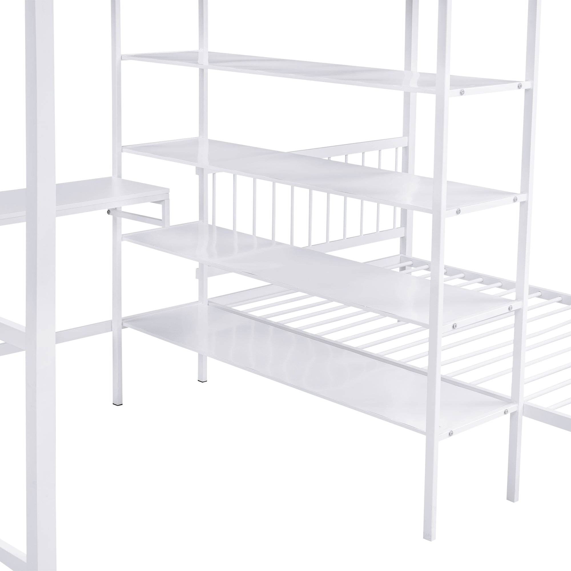 Full Over Twin Metal Bunk Bed with Built-in Desk, Shelves and Ladder, White - Atlantic Fine Furniture Melbourne FL