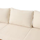 76.5'' Outdoor Acacia Wood and Round Wicker 3 Seater Patio Sofa, Teak + Mixed Brown + Beige