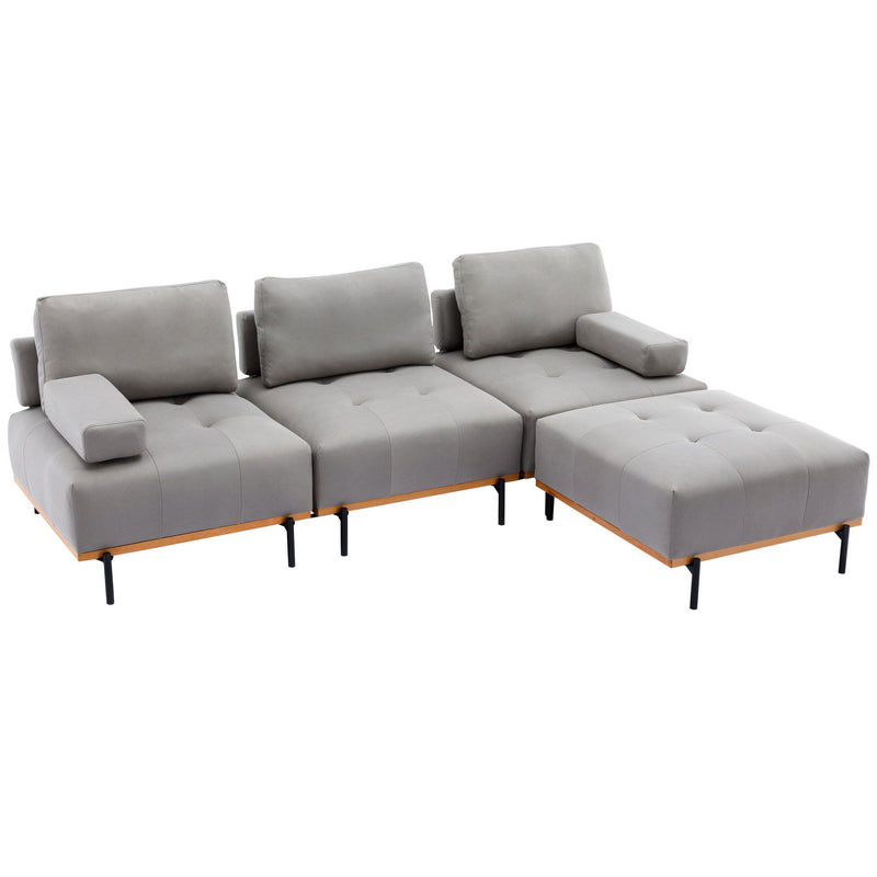 L-Shape Sectional Sofa 3 Seater Couches With A Removable Ottoman, Comfortable For Living Room