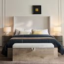 Shelton - Upholstered Flip Top Storage Bench - Ivory / Light Gray / Camel Oak