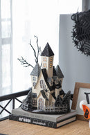 Cardboard Lighted Haunted House, Tabletop Holiday Halloween Decor, Battery Powered - Beige / Black