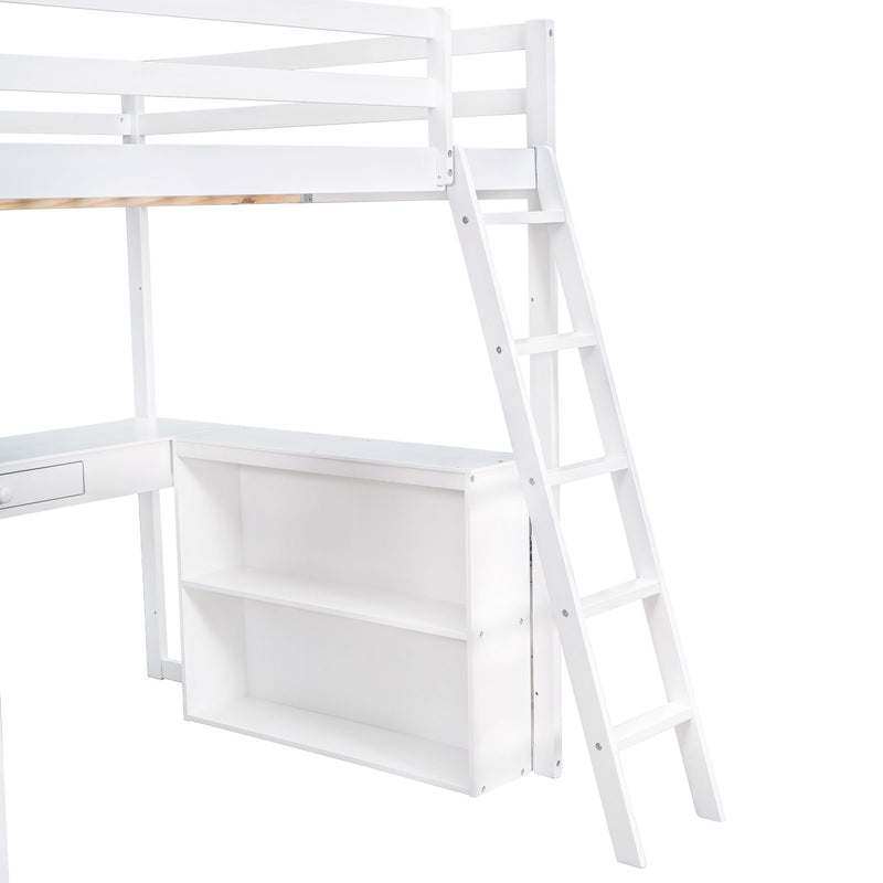 Loft Bed With Ladder, Shelves, And Desk