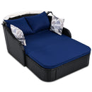Outdoor Sunbed With Adjustable Canopy, Daybed With Pillows, Double Lounge, PE Rattan Daybed