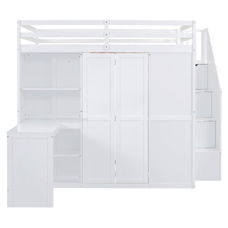 Loft Bed With Wardrobe, Desk And Shelves
