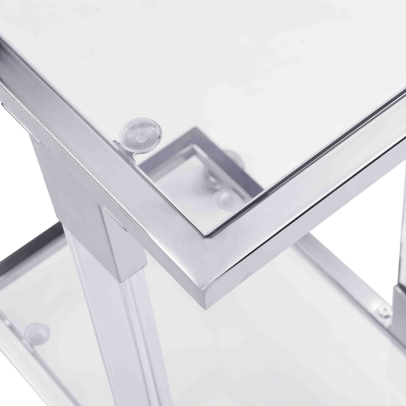 Glass Top C Shape Square Table With Metal Base For Living Room