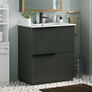 Fluted Bathroom Vanity With Ceramic Sink, Soft Close Slides