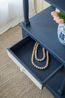 4 Tiered Wooden Shelf With Two Drawers, Farmhouse Wood Bookcase Display Storage Shelf Etageres - Antique Navy Blue