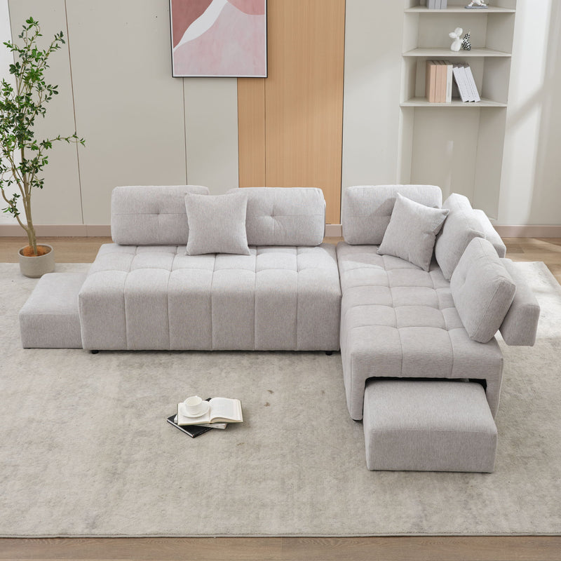 L-Shaped Sofa Sectional Sofa Couch With 2 Stools And 2 Lumbar Pillows For Living Room