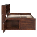 Full Size Captain Bed With Built In Storage Shelves, 4 Drawers And 2 Cabinets - Antique Brown