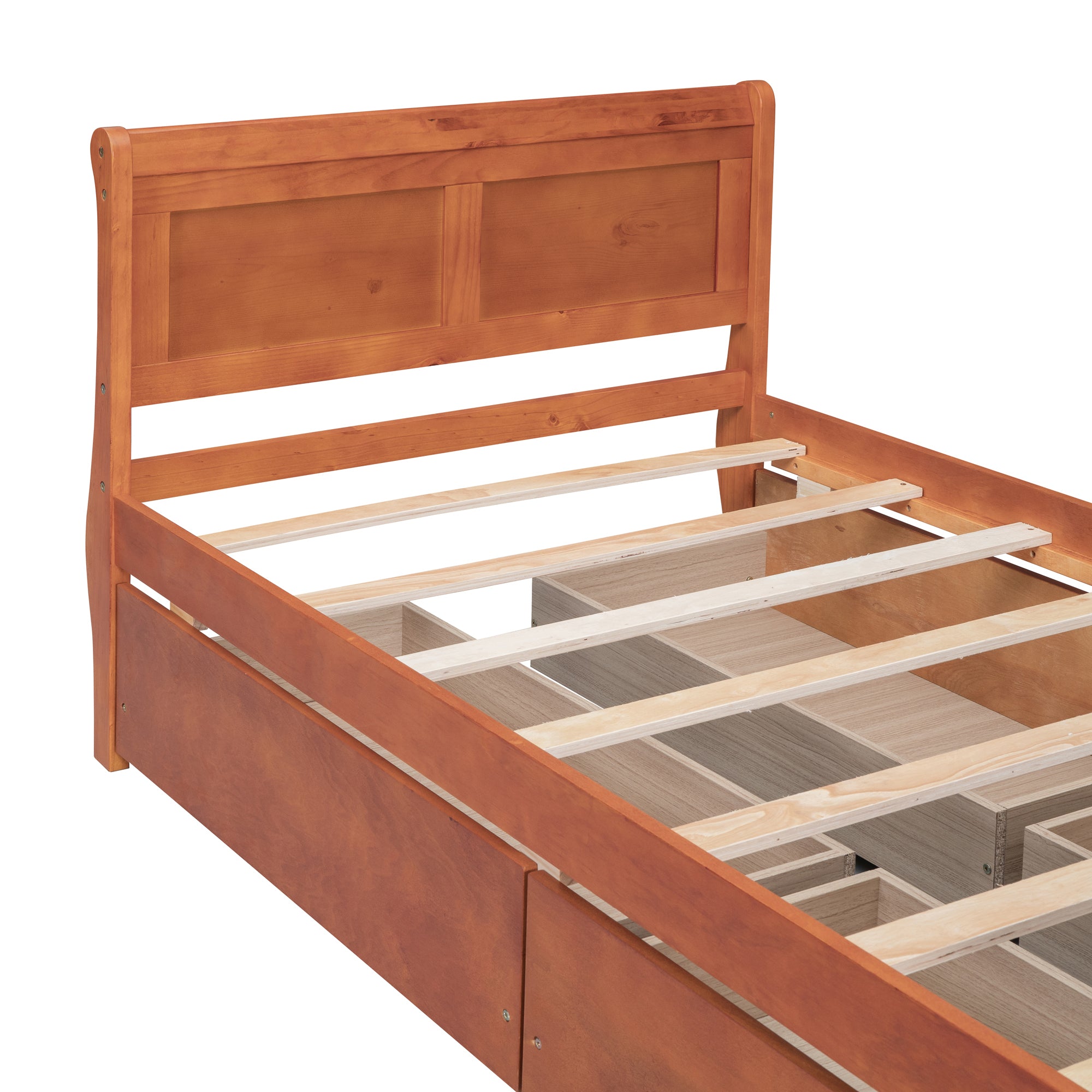 Twin Size Wood Platform Bed with 4 Drawers and Streamlined Headboard & Footboard, Oak - Atlantic Fine Furniture Melbourne FL