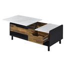 Axel - Coffee Table With Lift Top - White Printed Faux Marble Top, Walnut & Black