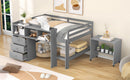 Full Size Low Loft Bed with Rolling Portable Desk, Drawers and Shelves, Gray(Old SKU: GX000711AAE)