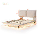 Full Size Upholstered Platform Bed with Sensor Light and 2 Large Backrests, Stylish Platform Bed with 2 sets of USB Port and Socket on each rear Bed Leg, Beige