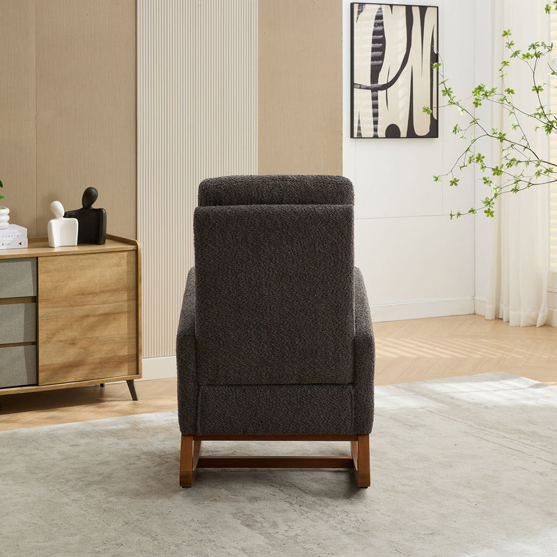 High Back Glider Rocking Chair With Retractable Footrest And Rubber Wood Legs