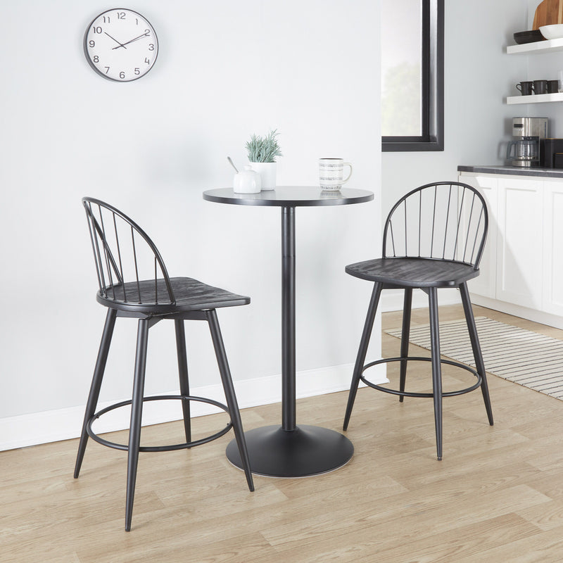 Riley - Farmhouse Fixed Height Counter Stool With Swivel With Round Footrest (Set of 2) - Matte Black