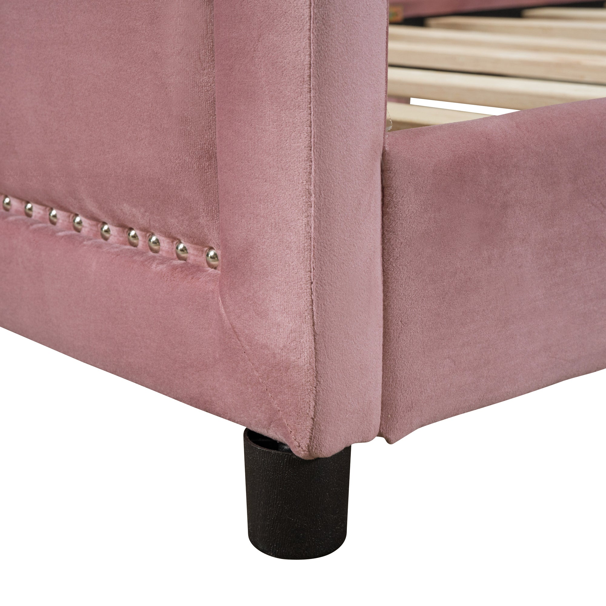 Twin Size Upholstered Daybed with Classic Stripe Shaped  Headboard, Pink - Atlantic Fine Furniture Melbourne FL