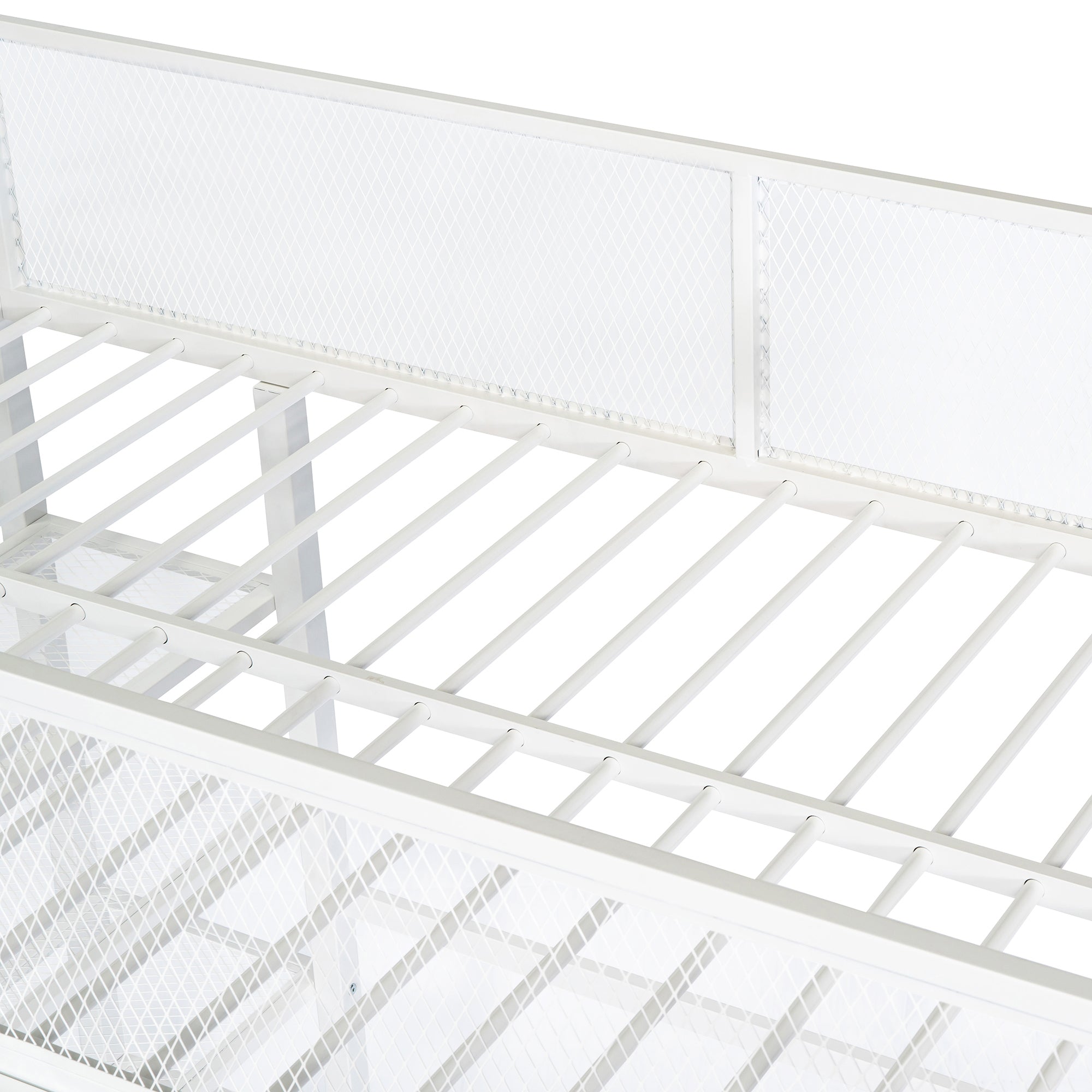 Twin Size Metal Loft Bed with 4-Tier Shelves and Storage, White - Atlantic Fine Furniture Melbourne FL