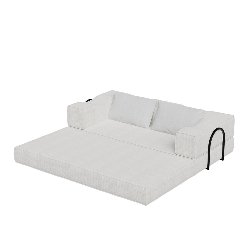 Convertible Couch Bed With 2 Pillows, 3 Seat Folding Floor Couch & King Size Bed Mattress, Diy Combination - Beige