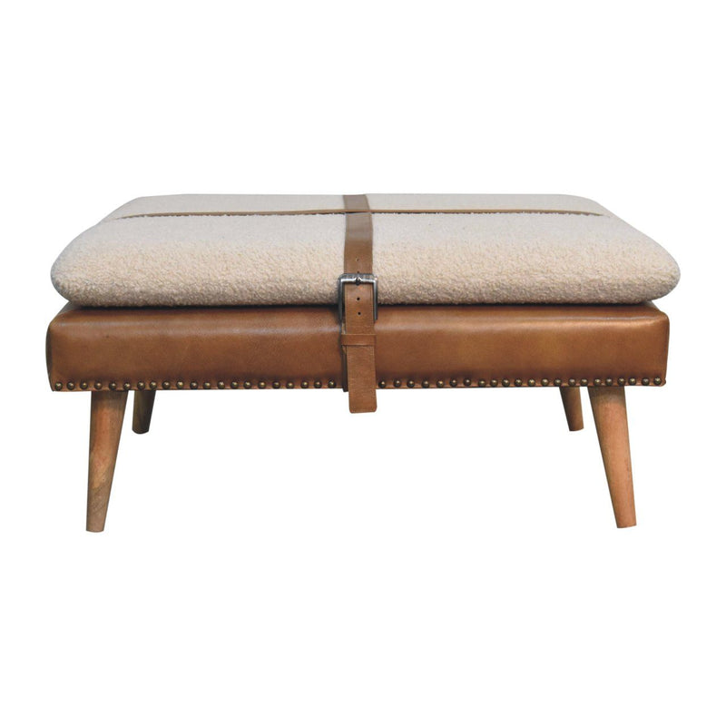 Buffalo - Large Square Hide Leather Footstool - Brown