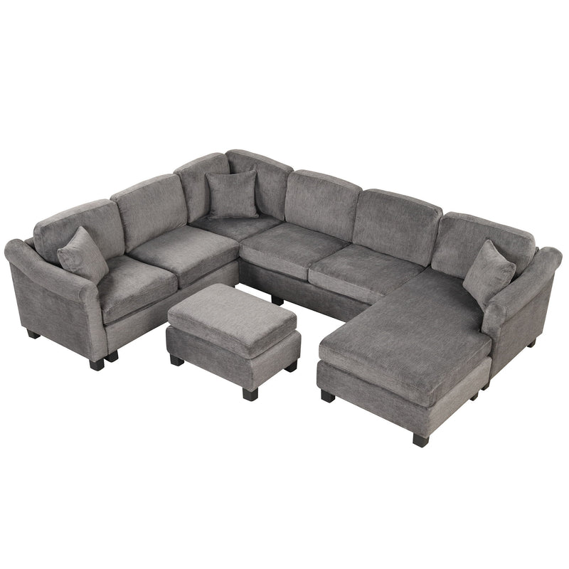 4 Pieces Sectional Sofa With Ottoman With Right Side Chaise