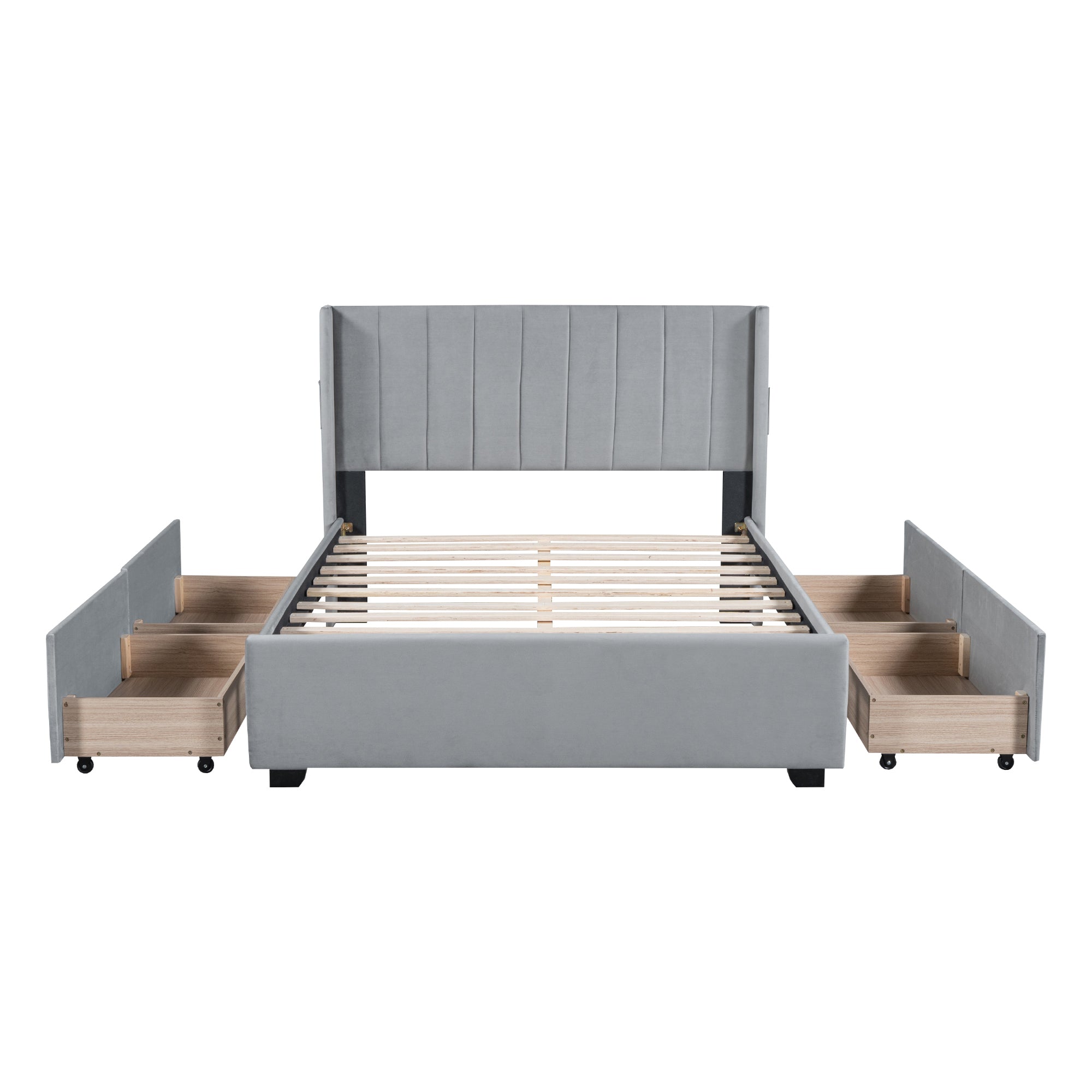Full Size Upholstered Bed with 4 Drawers, Gray - Atlantic Fine Furniture Melbourne FL