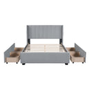 Full Size Upholstered Bed with 4 Drawers, Gray
