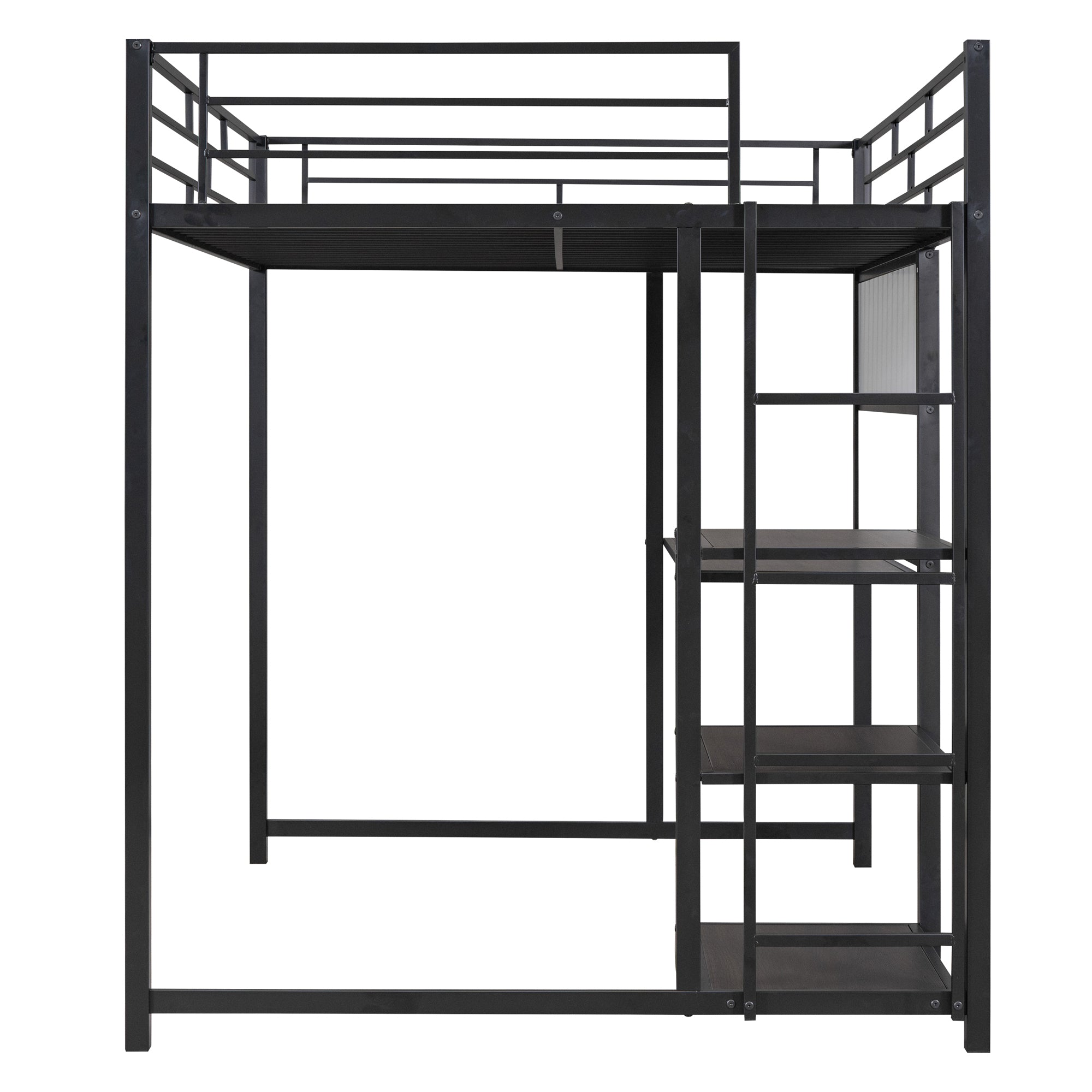 Full Size Loft Bed with Desk and Whiteboard, Metal Loft Bed with 3 Shelves and Ladder, Black - Atlantic Fine Furniture Melbourne FL