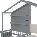 House Bed With Upholstered Sofa, Wireless Charging Station, Shelves And 2 Drawers