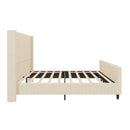 Corduroy Upholstered Bed Frame With Vertical Stripe Wingback And High Footboard