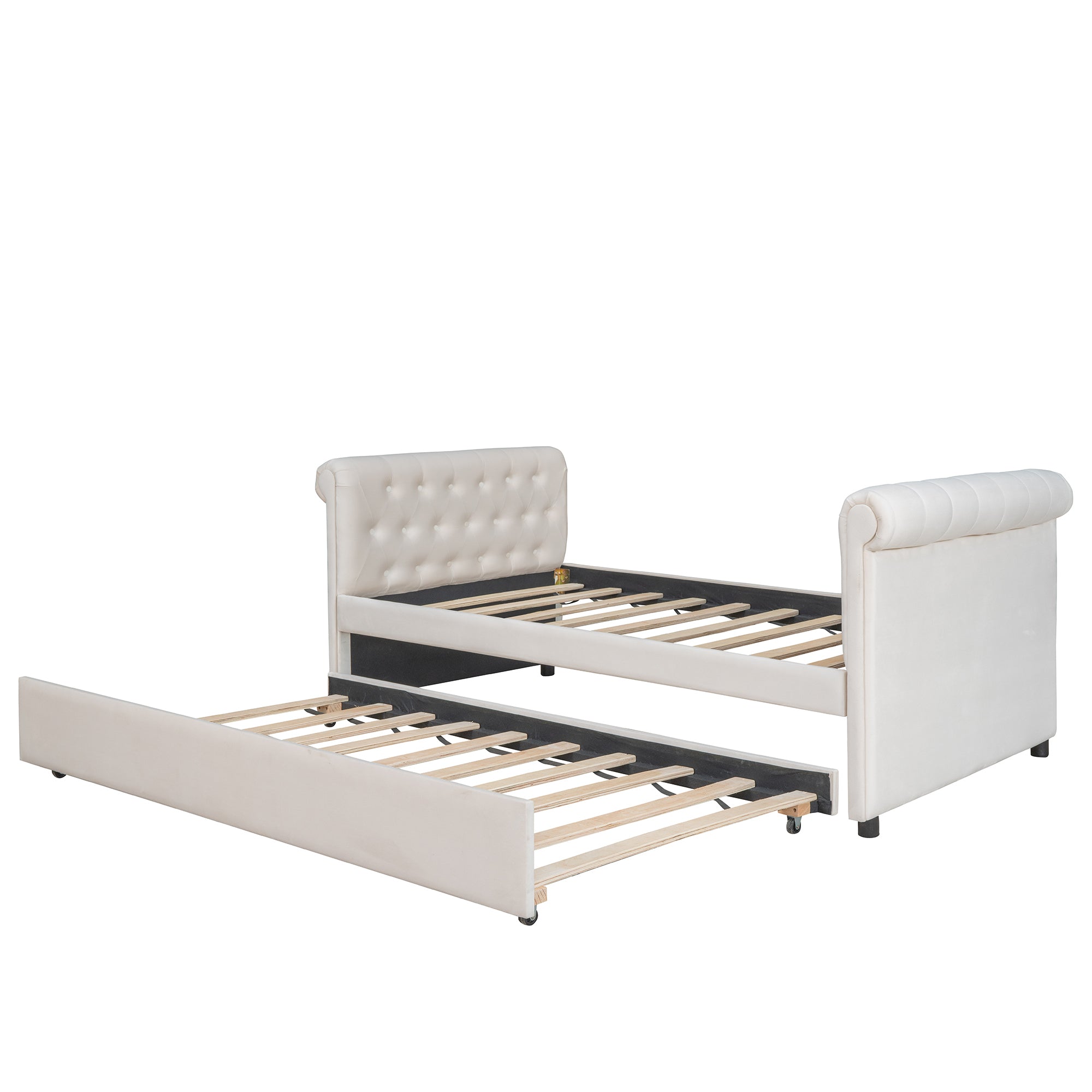 Twin Size Upholstered daybed with Trundle, Wood Slat Support, Beige(OLD SKU :LP000116AAA) - Atlantic Fine Furniture Melbourne FL