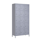 15 Door Lockers With Lock For Storage In Home, Gym, Office, And School - Gray
