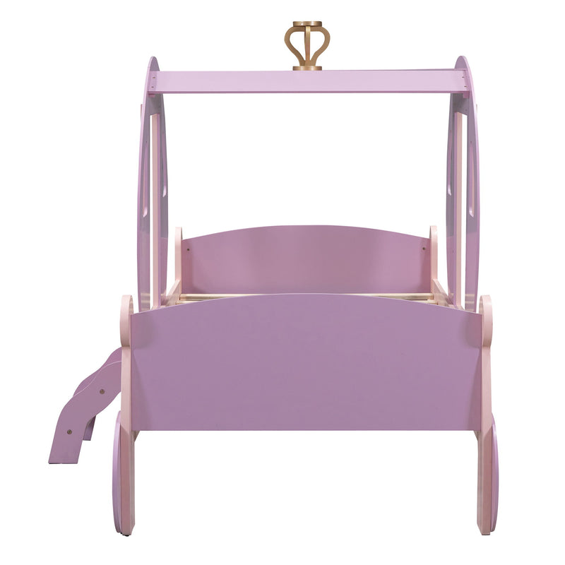 Princess Carriage Bed With Crown, Platform Car Bed With Stair