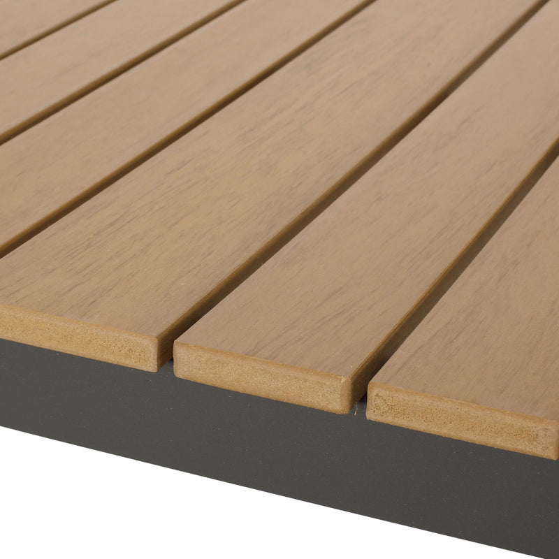 Modern Outdoor Dining Table With Aluminum Frame And Faux Wood Slats