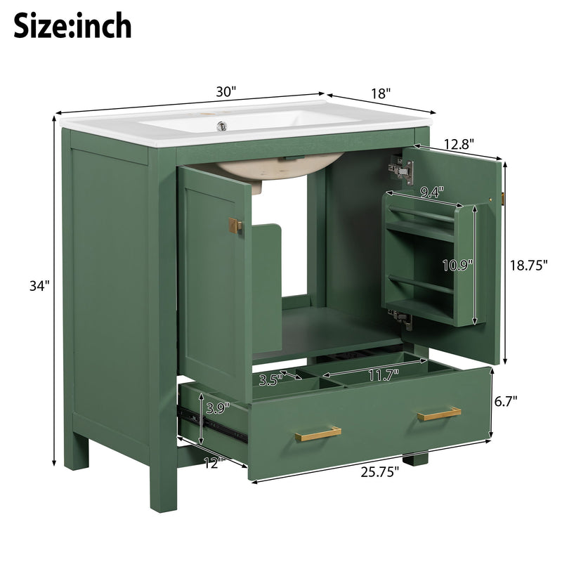 Bathroom Vanity With Single Sink, Combo Cabinet Undermount Sink, Bathroom Storage Cabinet With 2 Doors And A Drawer, Soft Closing, Multifunctional Storage, Solid Wood Frame