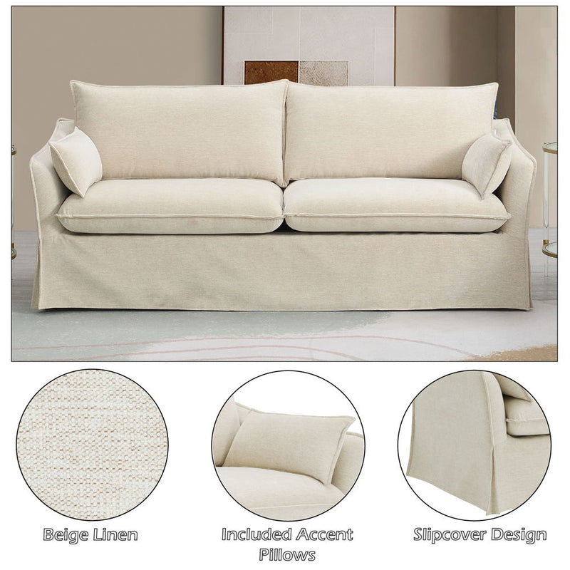 Shane - Sofa With 2 Pillows - Beige Linen