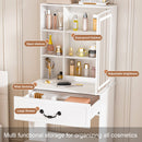 Modern Mini Dressing Table With Led-Lit Mirror & Hidden Storage, Adjustable Brightness Vanity Desk - White