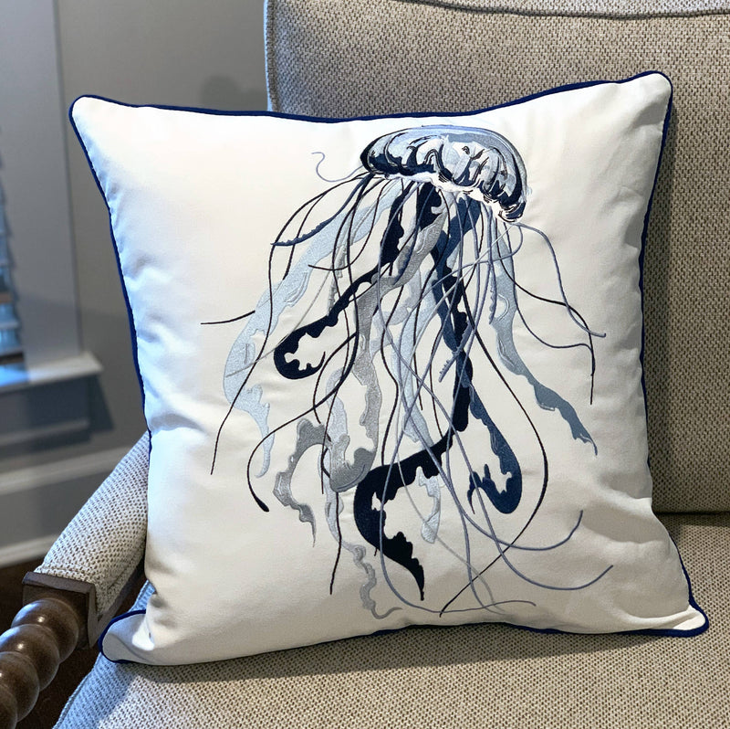 Blue Jellyfish Indoor/Outdoor Throw Pillow