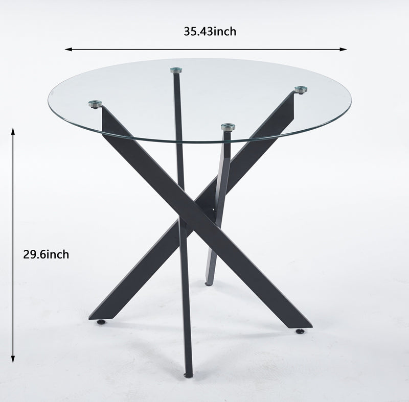 Dining Table With Cross Metal Leg And Tempered Glass, Modern Space Saving Kitchen Table For Living Room