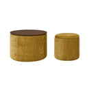 Classic 2 Piece Round Storage Ottoman Set With Drum Shaped Stool