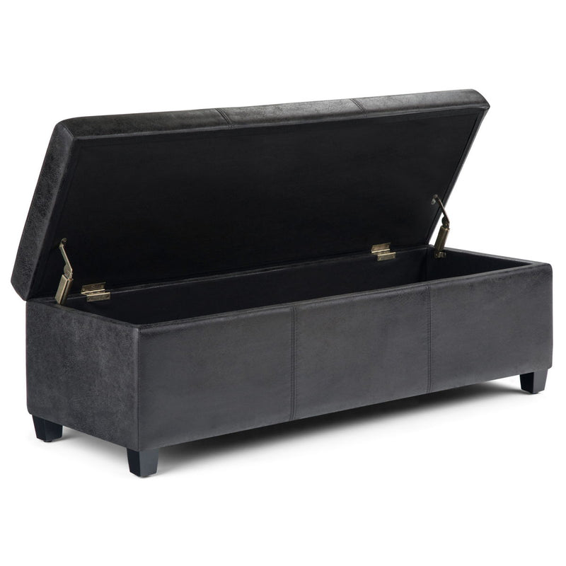 Avalon - Storage Ottoman Bench - Distressed Black