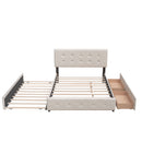 Upholstered Platform Bed With Classic Headboard And Drawers, No Box Spring Needed